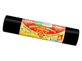Мешки для мусора 120 л, с завязками, черные, в рулоне 10 шт., ПНД, 15 мкм, 800х750 мм, VIP, Z12010black в Кызыле