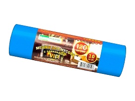 Мешки для мусора 120 л, с завязками, синие, в рулоне 10 шт., ПНД, 15 мкм, 800х750 мм, VIP, Z12010blue в Кызыле