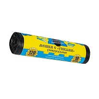 Мешки для мусора 120 л, с ушками, черные, в рулоне 10 шт., ПНД, 13 мкм, 1050х680 мм, Крепакоф, 4607075710436 в Кызыле