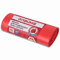 Мешки для мусора 60 л, красный, в рулоне 20 шт., ПНД, 10 мкм, 680х580 мм, LAIMA, 606702 в Кызыле