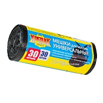 Мешки для мусора 30 л, черные, в рулоне 30 шт., ПНД, 9 мкм, 600х500 мм, Крепак, 4607075710108 в Кызыле