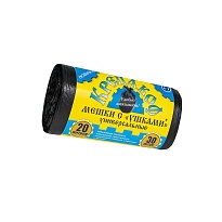 Мешки для мусора 20 л, с ушками, черные, в рулоне 30 шт., ПНД, 10 мкм, 550х440 мм, Крепакоф, 4607075710405 в Кызыле