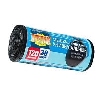 Мешки для мусора 120 л, с ушками, черные, в рулоне 30 шт., ПНД, 15 мкм, 1100х700 мм, Крепак, 4607075710375 в Кызыле