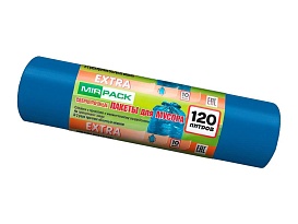 Мешки для мусора 120 л, синие, в рулоне 10 шт., ПНД, 14 мкм, 1100х700 мм, EXTRA, ex1201802 в Кызыле