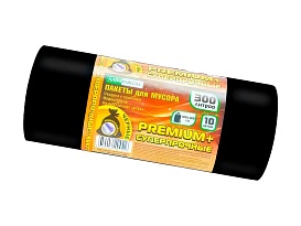 Мешки для мусора 300 л, черные, в рулоне 10 шт., ПВД 70 мкм, 1400х1000 мм, PREMIUM+, 30010160 в Кызыле