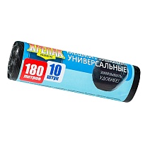 Мешки для мусора 180 л, с ушками, черные, в рулоне 10 шт., ПНД, 20 мкм, 1150х800 мм, Крепак, 4607075710498 в Кызыле