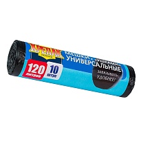 Мешки для мусора 120 л, с ушками, черные, в рулоне 10 шт., ПНД, 15 мкм, 1100х700 мм, Крепак, 4607075710474 в Кызыле