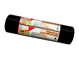 Мешки для мусора 120 л, черные, в рулоне 10 шт., ПНД, 12 мкм, 1100х700 мм, MIRPACK Classik, 1201011 в Кызыле