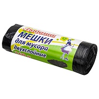 Мешки для мусора 160 л, черные, в рулоне 10 шт., ПВД, 23 мкм, 1200х900 мм, Любаша, 607681 в Кызыле