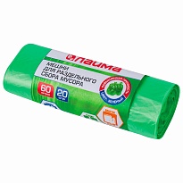 Мешки для мусора 60 л, зеленые, в рулоне 20 шт., ПНД, 10 мкм, 680х580 мм, LAIMA, 606704 в Кызыле