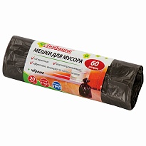 Мешки для мусора 60 л, черные, в рулоне 20 шт., ПНД, 5 мкм, 650х570 мм, Любаша, 605331 в Кызыле
