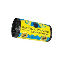 Мешки для мусора 20 л, с ручками, черные, в рулоне 30 шт., ПНД, 10 мкм, 550х440 мм, Крепакоф, 4607075710658 в Кызыле