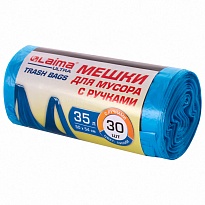 Мешки для мусора 35 л, с ручками, синие, в рулоне 30 шт., ПНД, 9 мкм, 540х500 мм, LAIMA ULTRA, 607683 в Кызыле