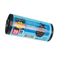 Мешки для мусора 30 л, с ушками, черные, в рулоне 30 шт., ПНД, 9 мкм, 600х500 мм, Крепак, 4607075710450 в Кызыле