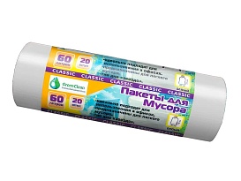 Мешки для мусора 60 л, белые, в рулоне 20 шт., ПНД, 7 мкм, 700х600 мм, MIRPACK Classik, 602052 в Кызыле