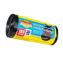 Мешки для мусора 180 л, черные, в рулоне 30 шт., ПНД, 20 мкм, 1150х800 мм, Крепак, 4607075710139 в Кызыле