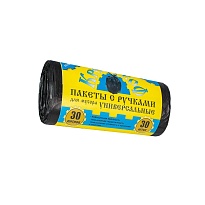 Мешки для мусора 30 л, с ручками, черные, в рулоне 30 шт., ПНД, 9 мкм, 620х480 мм, Крепакоф, 4607075710665 в Кызыле