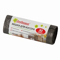 Мешки для мусора 30 л, черные, в рулоне 20 шт., ПНД, 5 мкм, 550х470 мм, Любаша эконом, 605329 в Кызыле