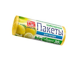 Мешки для мусора 30 л, ароматизированные, Лимон, желтые, в рулоне 20 шт., ПНД, 9 мкм, 560х530 мм, GRIFON Aroma, 101-020 Li в Кызыле
