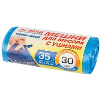 Мешки для мусора 35 л, с ушками, синие, в рулоне 30 шт., ПНД, 11 мкм, 650х500 мм, LAIMA ULTRA, 607684 в Кызыле