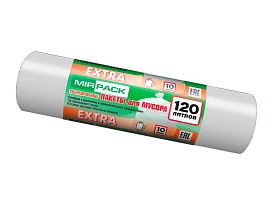 Мешки для мусора 120 л, белые, в рулоне 10 шт., ПНД, 14 мкм, 1100х700 мм, EXTRA, ex1201803 в Кызыле