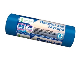 Мешки для мусора 30 л, синие, в рулоне 20 шт., ПНД, 7 мкм, 600х500 мм, MIRPACK Classik, 302041 в Кызыле