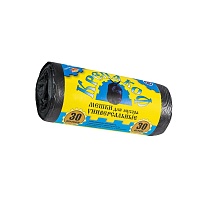 Мешки для мусора 30 л, с ушками, черные, в рулоне 30 шт., ПНД, 8 мкм, 580х460 мм, Крепакоф, 4607075710238 в Кызыле