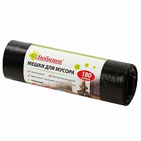 Мешки для мусора 180 л, черные, в рулоне 10 шт., ПВД, 24 мкм, 1060х800 мм, Любаша, 605336 в Кызыле